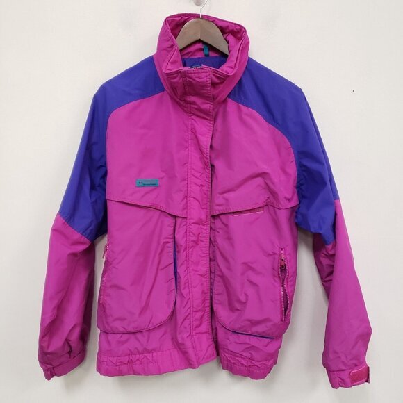 VTG Columbia Women 80s Retro Color Block Full Zip Jacket Size XL Purple Outdoors - Picture 1 of 16